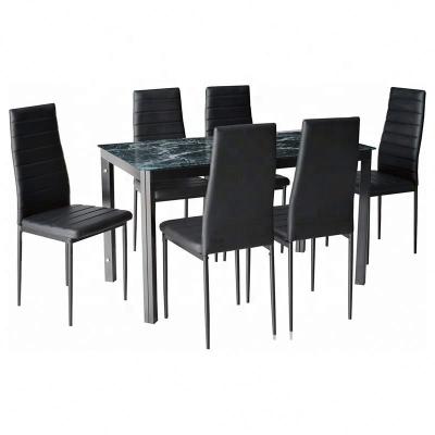 China Black Marble Extendable Square Long Dining Table with 6 Chairs Set for sale