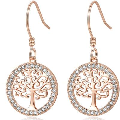 China TRENDY Mother's Day Gift Tree of Life Dangle Earrings 925 Sterling Silver Ear Ring Hook for sale