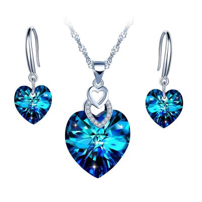 China CLASSIC Earrings Necklaces Sets 925 Silver Heart Of The Ocean Crystal Jewelry Sets For Women for sale