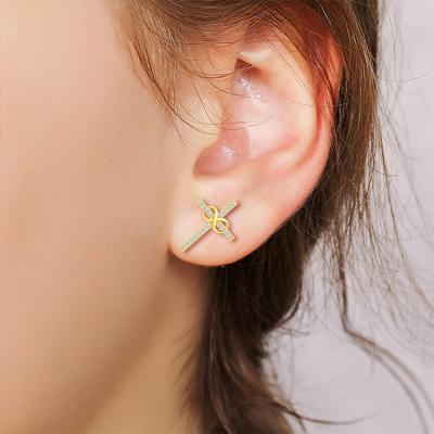 China Infinity Stud Earings CZ Nickel Free 925 Sterling Silver Gold Plated Cross Stud Earrings for sale