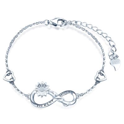 China CLASSIC Love Letters Sunflower Style Hearts 925 Sterling Silver Infinity Bracelet for sale