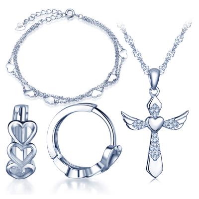 China Circle Heart Cross Necklaces Earrings Nickel Free Bracelets 925 Silver Jewelry Sets for sale