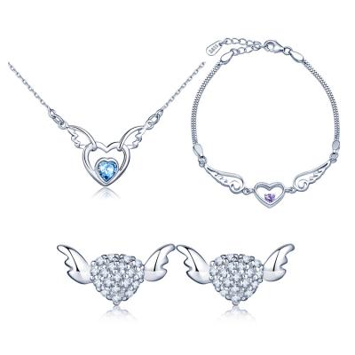 China Fashion Heart Earrings Bracelets Nickel Free Necklaces 925 Silver Jewelry Sets for sale