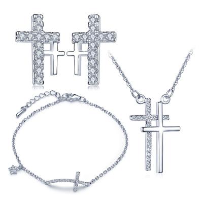 China Women's Cross Earrings Bracelets Necklaces Nickel Free 925 Silver Jewelry Sets for sale