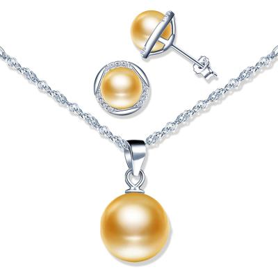 China Trendy Silver Pearl Stud Earrings Necklace 925 Jewelry Sets for sale