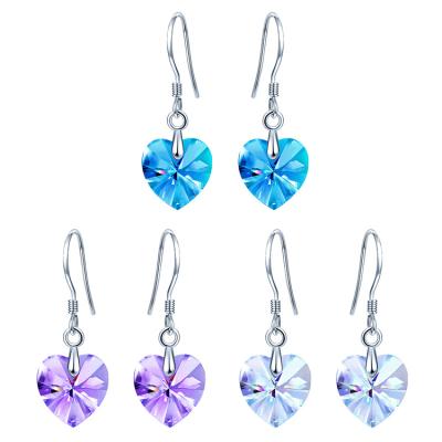 China Nickel Free Color Crystal Earing Set 925 Sterling Silver Women Heart Dangle Earrings for sale