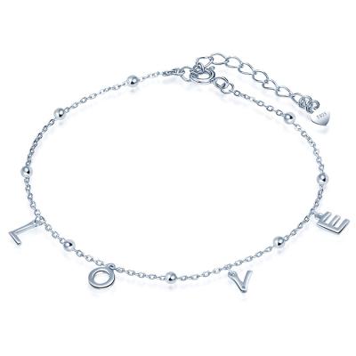 China FASHIONABLE Love Heart Anklet 925 Sterling Silver Love Word Leg Anklet For Girls for sale