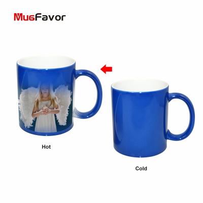 China MugFavor Viable Ceramic Mug Sublimation Personalized 11oz Ceramic Glossy Magic Blue Color Changing Coffee Mug MBS11-B Heat Active Mug for sale