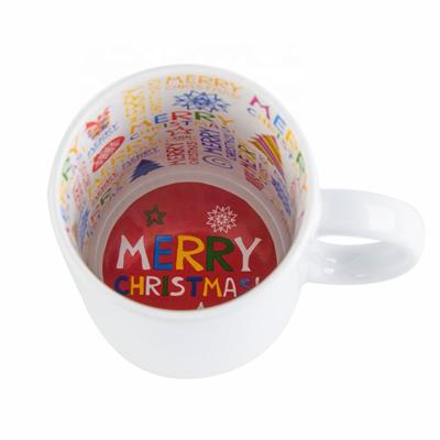 China Merry Christmas Mug Gift MDecal-EC Stocked MugFavor Personalized Sublimation 11 Oz Ceramic Decal Colored Coffee Mugs With Interior Pattern for sale