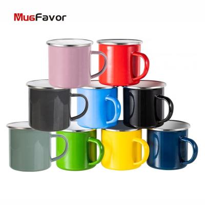 China Viable wholesale custom 12oz color sublimation custom enamel mug best selling reusable sublimation camping coffee mug MEN12 for sale