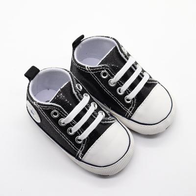 China New Design Glitter Baby Toddler Breathable Walking Shoes Anti-skid Soft-soled Canvas First Shoes For Baby Kids for sale