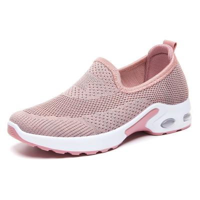 China Cushioning Wholesale Mesh Fly Knit Thick Bottom Casual Walking Women's Sneakers Ladies Sports Shoes for sale