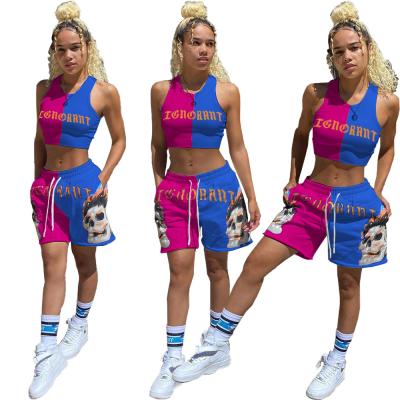 China Popular Plus Size Fashion Leisure Sports Printing Color Matching Two Sets Women Suit for sale