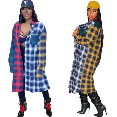 China Other 2020 New Arrival Stylish Plaid Blouses Long Ladies Dress Women Fall Clothing for sale