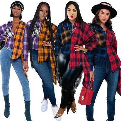 China Other Fashion 2020 Autumn Fashionable Tops Long Sleeve Irregular Plaid Women's Blouses Tops Shirt for sale