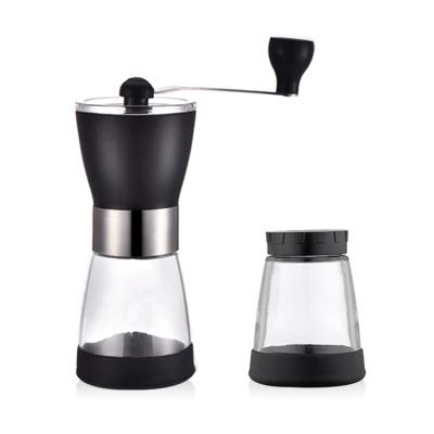 China Manual Coffee Grinder Bean Holder Hot Selling Stainless Coffee Bean Grinder Conical Burr Hand Crank Transparent Steel Grinder for sale