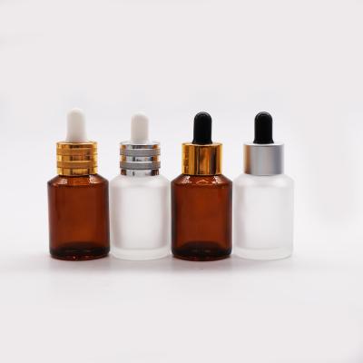 China Popular Cosmetic Slope Shoulder Design Essential Oil Glass Bottle 30ml 60ml Amber Frosted Glass Dropper Bottle for sale