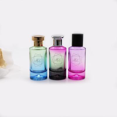 China Cosmetic Round Glass Bottle 30ml 50ml Custom Perfume Bottles Pink Green for sale