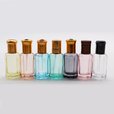 China Personal care 3ml 6ml 9ml 12ml octagon glass essence transparent perfume bottles with stainsteel plastic glass ball and aluminum caps for sale