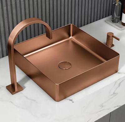 China Edelstahl des Quadrat-304 über Gegenwanne mit Knall herauf Abfluss bürstete Rose Gold Color zu verkaufen