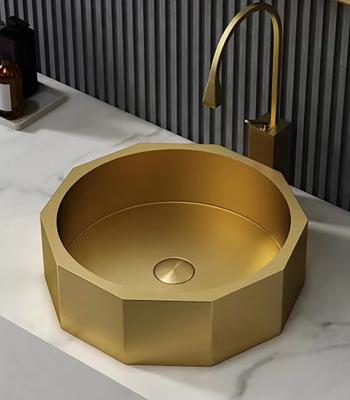 Chine Lavabo de luxe d'acier inoxydable, ODM d'OEM balayé d'évier de navire de vanité d'or à vendre