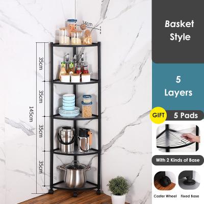 China Multi Layer Stainless Steel Kitchen Corner Shelf Matte Black Baking Paint Finish for sale