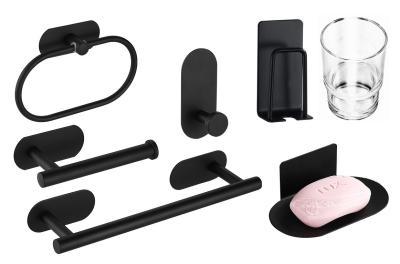 China SUS304 Wall Mounted Bathroom Rack Set 6 PCS Matte Black color for sale