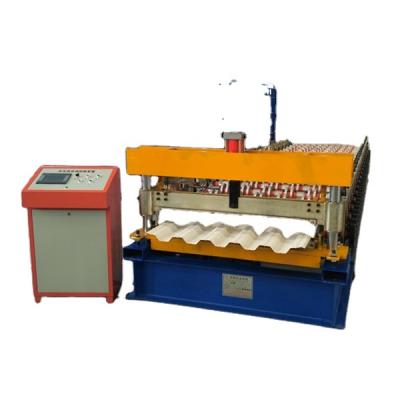 China Hotels PLC Control Three Layers Roofing Sheet Corrugated Color Tile Pres Steel Sheet Roof Press Making Machine for sale