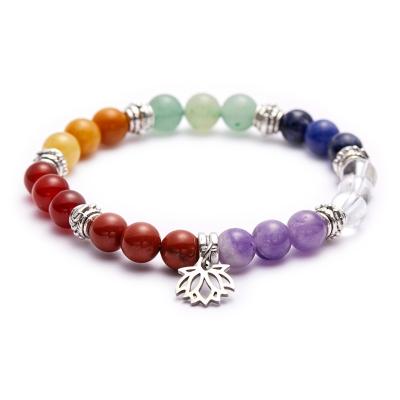 China Other 8MM Natural Crystal Stone Bracelet 7 Chakras Lotus Buddha Stainless Steel Bracelets & Bangles Yoga Bangles Jewelry Pulsera for sale