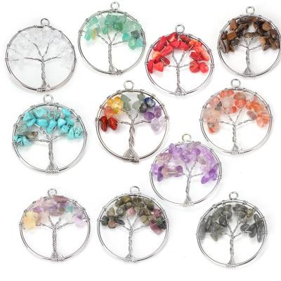 China Other Natural Stone Tree of Life Pendant Necklace 7 Chakra Handmade Color Quartz Crystal Necklace Pendant Wedding Jewelry for Women for sale