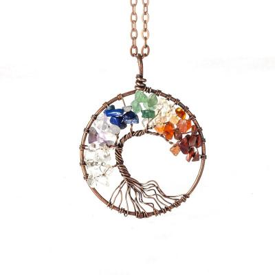 China Tree of Life Yoga Chakra Crystal Brass Wire Crystal Natural Stone Necklace Reiki Pendants Women Gift Life of Tree Necklace for sale