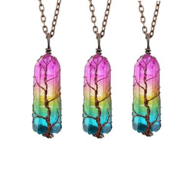 China CLASSIC Natural Stone Fashion Hexagonal Column Quartz Necklaces Pendants Vintage Natural Stone Bullet rainbow Crystal Necklace Drop Ship for sale