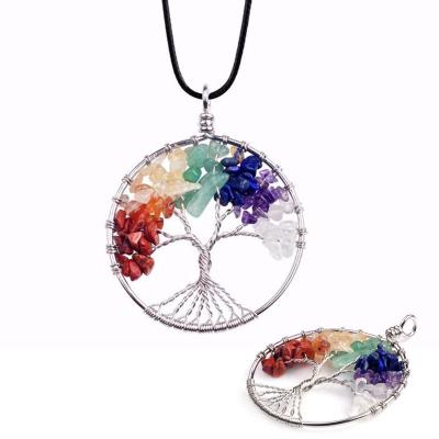 China CLASSIC 7 Chakra Tree Of Life Pendant Necklace Copper Crystal Natural Stone Necklace Quartz Stones Pendants Women Christmas Gift for sale