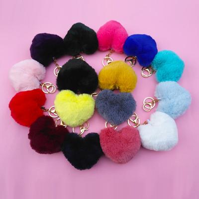 China Easy To Wear Yongze Fur Heart Shaped Pompom Fluffy Personalized Key Chain for sale