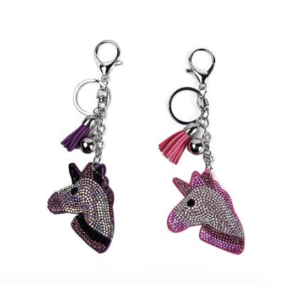 China Easy To Wear Wholesale Custom Plush Animal Unicorn Rhinestone Alloy PU Key Chain for sale