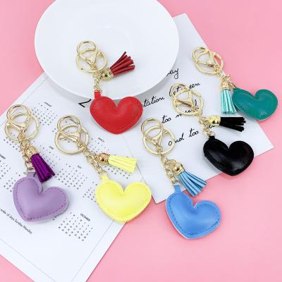 China New PU Tassel Pendant Velvet Love Bag Car Ornaments Key Chain Pendant Custom Korean Heart Keychain for sale