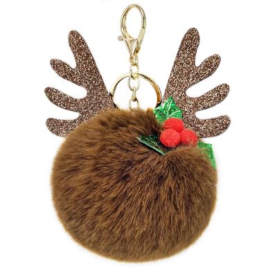 China Custom Keychain Fluffy Pompom Antler Furball Gift Bag Key Chain Keychain For Girls for sale