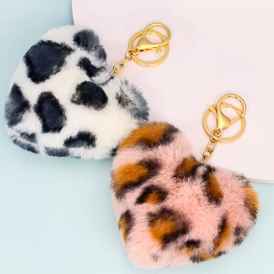 China Classic Cute Plush Love Key Chain Leopard Pattern Dangle Unique Ladies Bag Accessories Couples Give Each Other Valentine's Day Gifts for sale