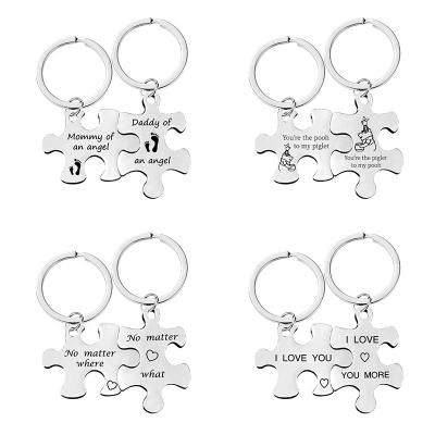 China New Valentine's Day Gift Classic Stainless Steel Charm Jigsaw Puzzle Couples Inspiration Pendant Charm Bag Key Bag Accessories for sale