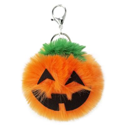 China Easy To Wear Keychain Ball Pumpkin Key Chain Purse Key Ring Bag Pendant Charms Fluffy Halloween Faux Rabbit Fur Pumpkin Key Chain For Girls for sale