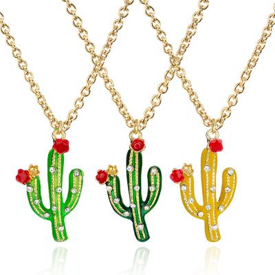 China European and American fashionable and flexible new small fresh girl's popular water diamond alloy cactus pendant necklace for sale