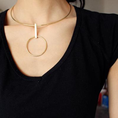 China ALLOY YongZe Circle Pendant Single Gold Choker Chain Necklace for sale