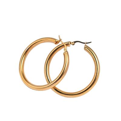 China High Quality New Arrival Geometric Round Gold Plated Hollow Stainless Steel Jewelry Earrings for sale