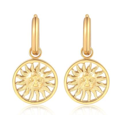 China Long Color Keeping Custom Geometric Round 18K Gold Plated Personalized Stainless Steel Sun Dangle Earrings for sale