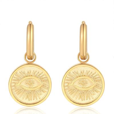 China Vintage CLASSIC Design Geometric Round 18K Gold Plated Evil Turkish Devil Eye Earrings for sale