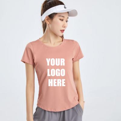 China Wholesale High Quality Tees Logo Women Custom Anti-wrinkle White 76% Nylon 24% Spandex Tshirt for sale