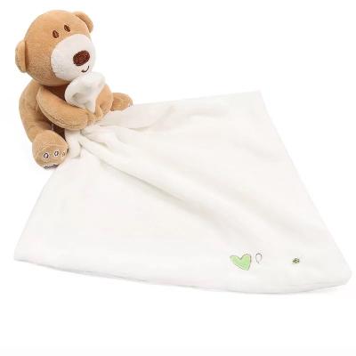 China New Pink Plush White Bear Soothe Towel Blanket Baby Toys Custom Short Plush Baby Saliva Towel Baby Soothe Toys for sale