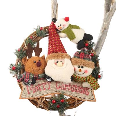 China Christamas Home Decoration Christmas Wreath with 4 Plush Dolls Front Door Garland Holiday Hanging Ornaments for Kitchen Wall Window Home Dolls for sale