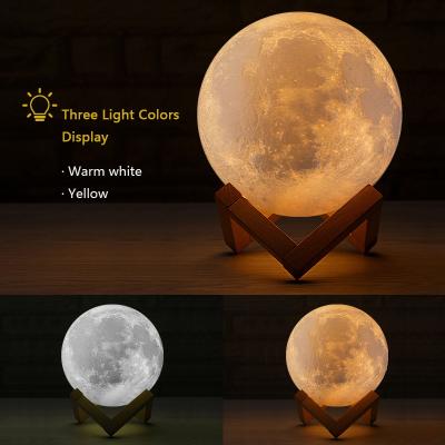 China Modern 3D Printing Moon Lamp 18cm 15cm Change Colorful 12cm Touch USB Led Night Light Home Decor Creative Gift for sale