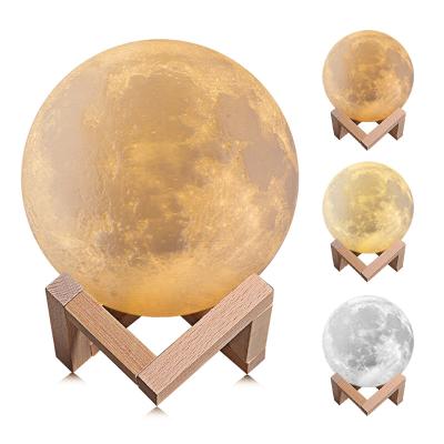 China Wholesale 6 Inch 3D Printed White Moon Lamp Light Moon 3 Colors Touch Control Indoor Used Night Light for sale